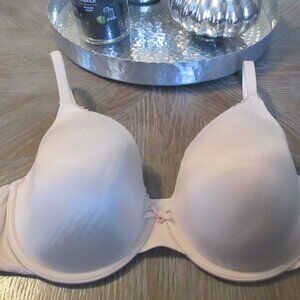 Victoria's Secret SZ 34DD Uplift Plunge Beige Smooth Gold Accent Women Bra